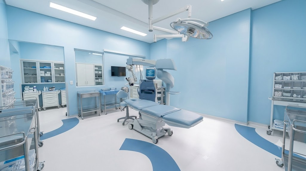 Centro cirúrgico próprio da Cimaire, com mesa cirúrgica e microscópio